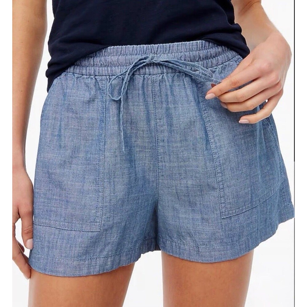 J Crew Chambray Drawstring Shorts Womens XL  Blue Spring Summer  Vacation Travel